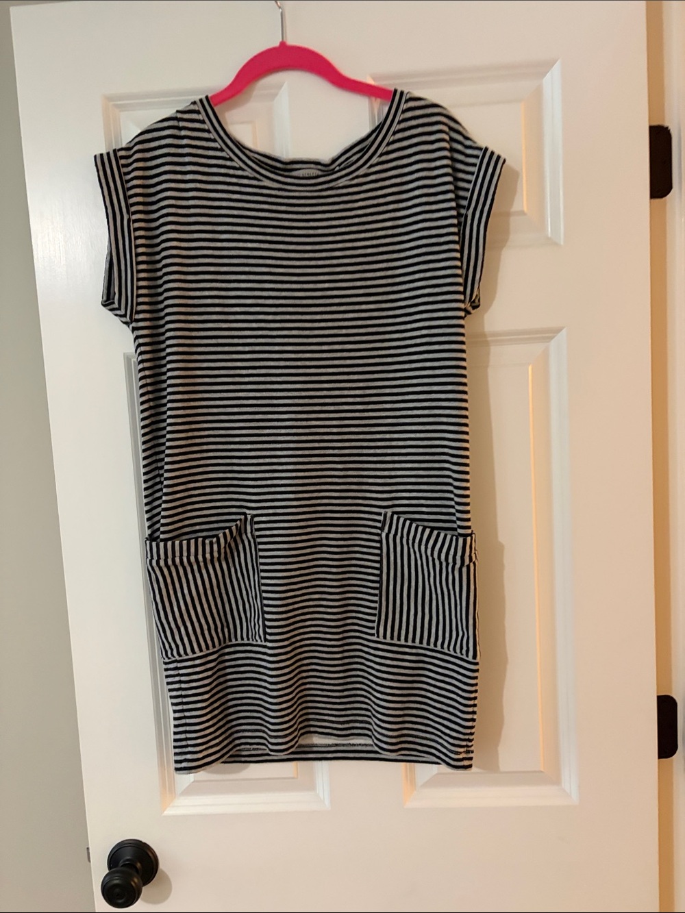 Athleta Black & White Striped Pocket Tee Dress